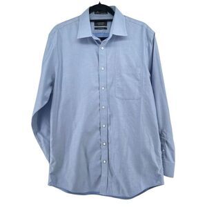Nordstrom Men’s Shop SmartCare Blue Cotton Dress Shirt Wrinkle-Free 46” Chest